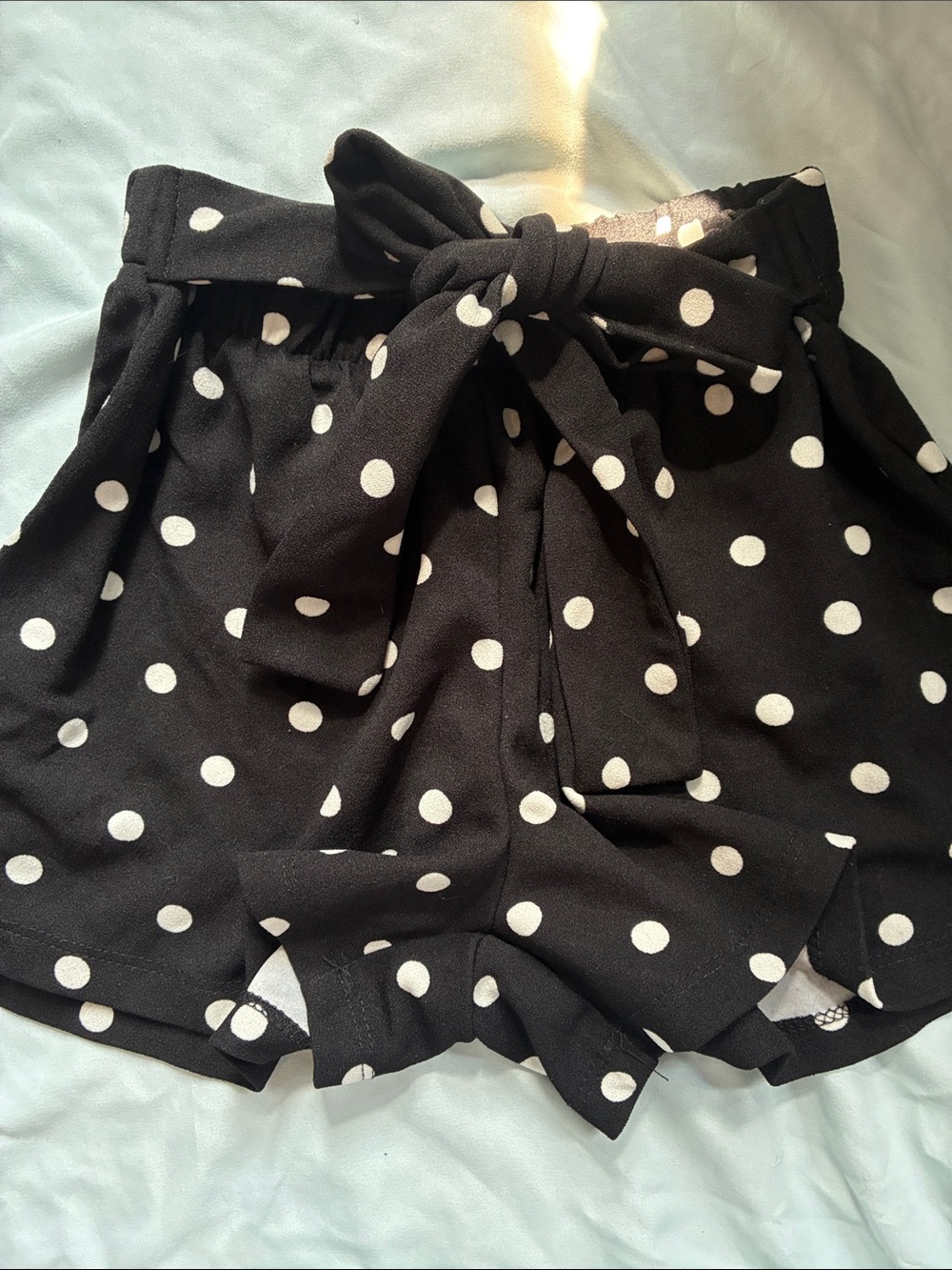Polka Dot Tie-Waist Shorts- Black & White